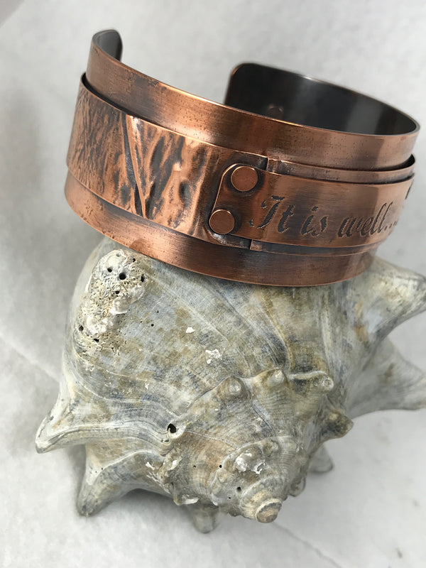 Copper "It Is Well" Triple Banded Braclet