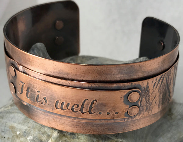 Copper "It Is Well" Triple Banded Braclet