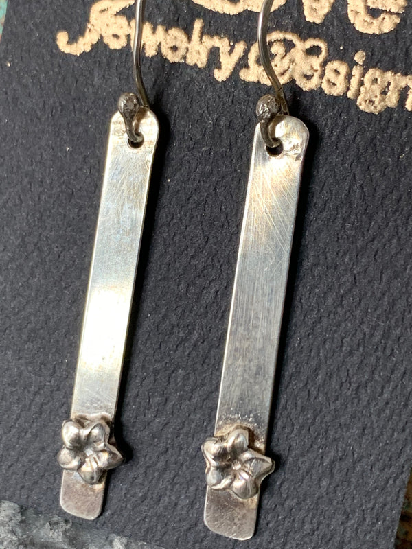 Long Flower accented Sterling Silver Earrings