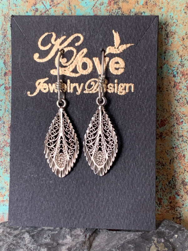 Intricate Delicate Silver Diamond Cut Earrings