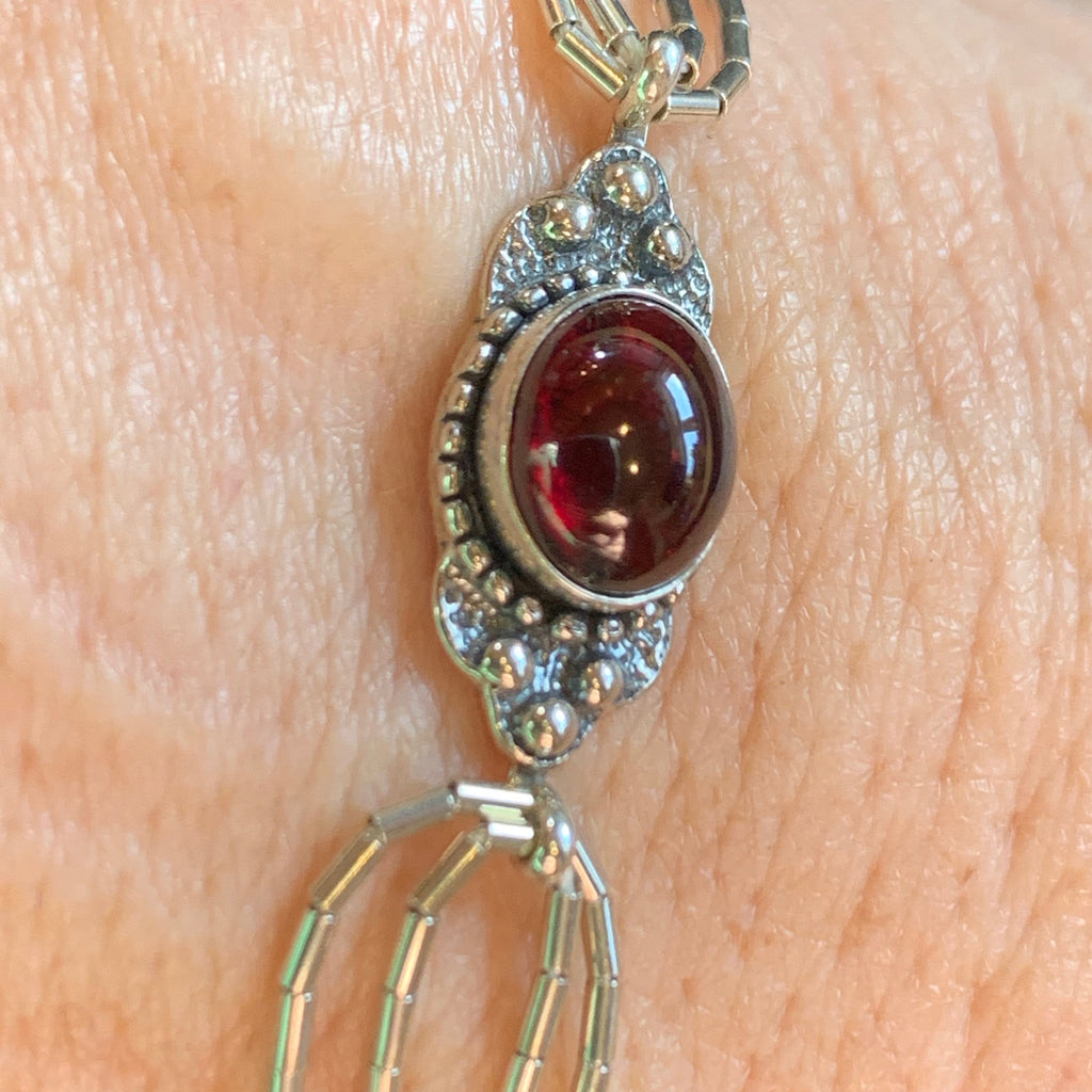 Bugle Bean Sterling Silver With Red Garnet Setting