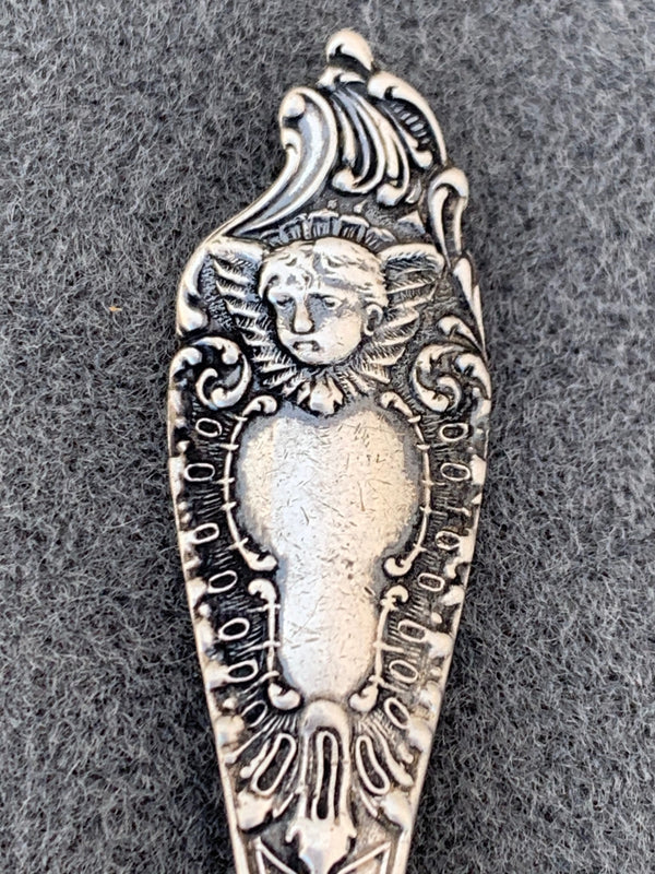 Antique Sterling Silver Spoon Ring 1895 Watson Company Cherub Pattern