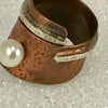 Copper with silver and faux pearl ring